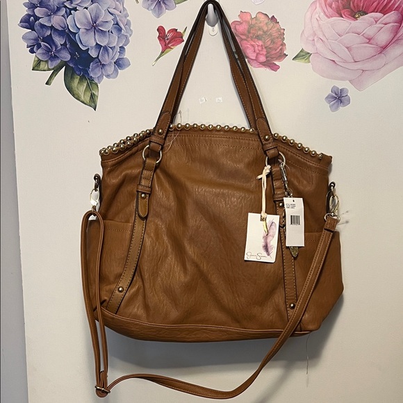 NWT Jessica Simpson Brown Tote with Gold Accents - Picture 6 of 9
